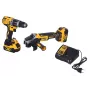 Σετ combo ηλεκτρικών εργαλείων DeWALT DCK2080P2T-QW — 18V Li‑Ion 5Ah (2x), λειαντήρας γωνίας DCG405, δραπανοκατσάβιδο, σπείρωμα δίσκου λείανσης M14, βαλίτσα μεταφοράς