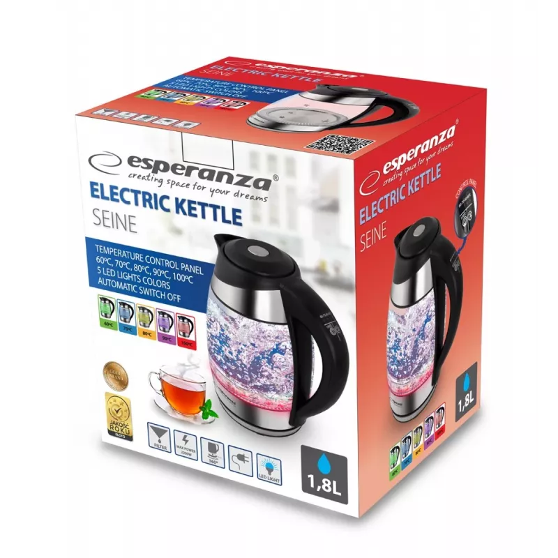 Esperanza EKK026 Βραστήρας 1,7 L 2200 W Μαύρο, Διαφανές