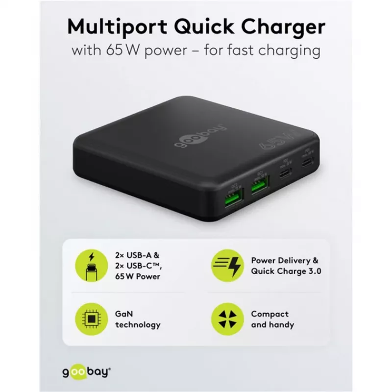 GOOBAY Multiport USB-C PD GaN Επιτραπέζιος φορτιστής 65 W, μαύρο