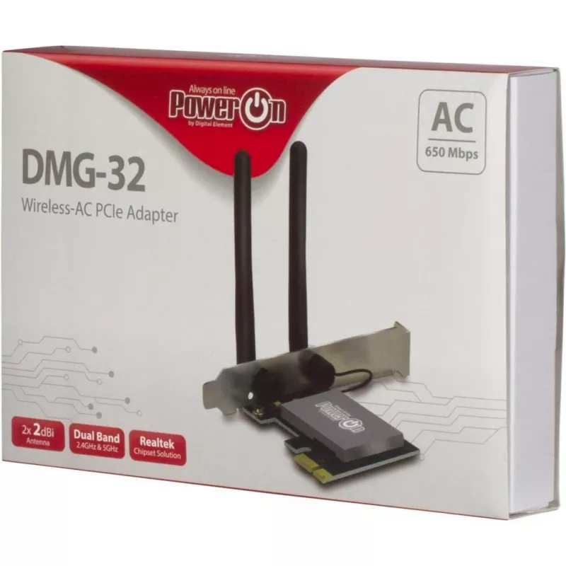 Inter-Tech DMG-32 - Ενσωματωμένο - Ασύρματο - PCI Express - Wi-Fi - 650 Mbit/s - Μαύρο - Ασημί (88888148)