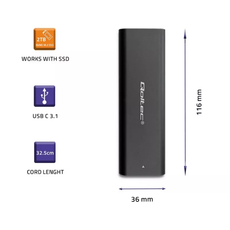 Θήκη SSD QOLTEC 50312 μαύρη για δίσκο M.2 SATA / NVMe, USB Type-C