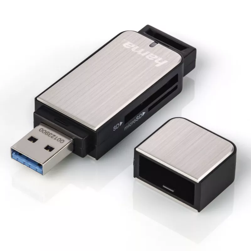 Hama 123900 αναγνώστης καρτών USB 3.0 SD/microSD, αλουμίνιο, μαύρο/ασημί