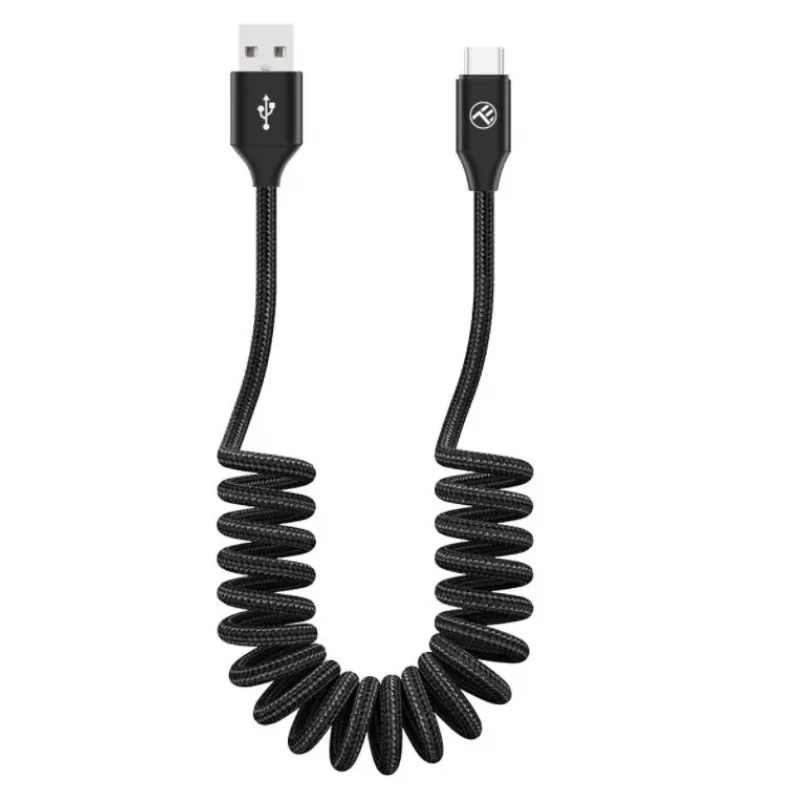Tellur TLL155395 επεκτεινόμενο καλώδιο δεδομένων USB-A σε USB-C, 3A, 480 Mbps, 1,8 m, υφασμάτινο, μαύρο