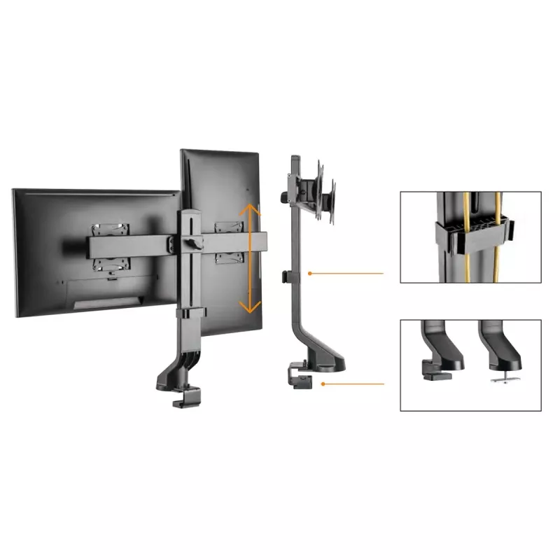 Βάση οθόνης MACLEAN MC-854 για δύο οθόνες 17–27 inch VESA 75x75 / 100x100, βάση γραφείου διπλού βραχίονα