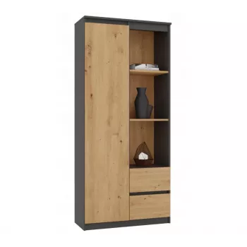 Top e Shop RS-80 BILY Βιβλιοθήκη, ανθρακί πλαίσιο, πόρτα Artisan δρυς, 7 ράφια, 2 συρτάρια, 1800×800×350 mm