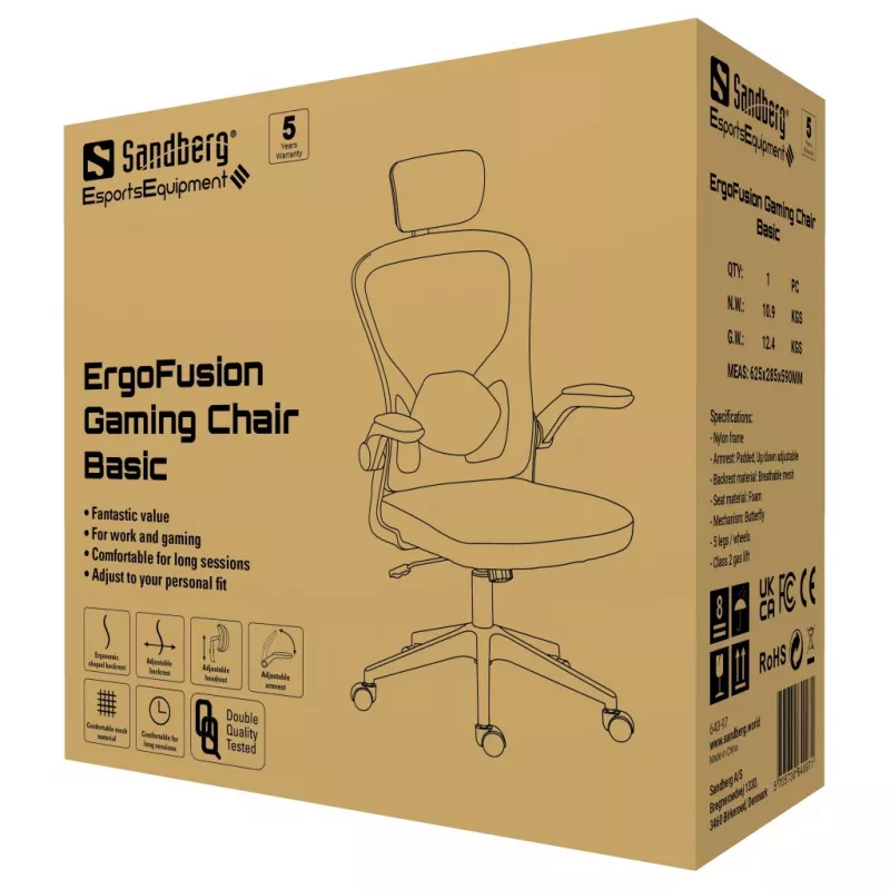 Καρέκλα gaming Sandberg ErgoFusion Basic επενδεδυμένο κάθισμα πλάτη mesh μαύρη