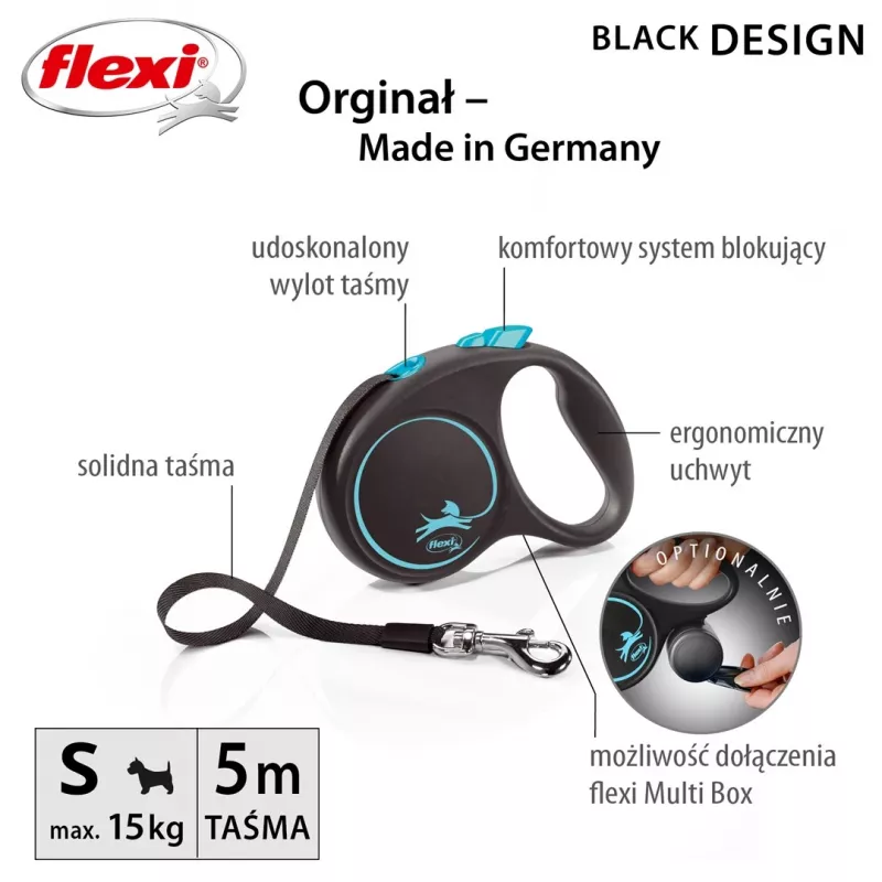 Flexi Automatic Λουρί Μαύρο Design S 5 m, μπλε