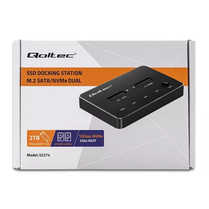 Qoltec 52274 σταθμός σύνδεσης M.2 SSD | NVMe | SATA | USB-C | DUAL 2 x 2TB