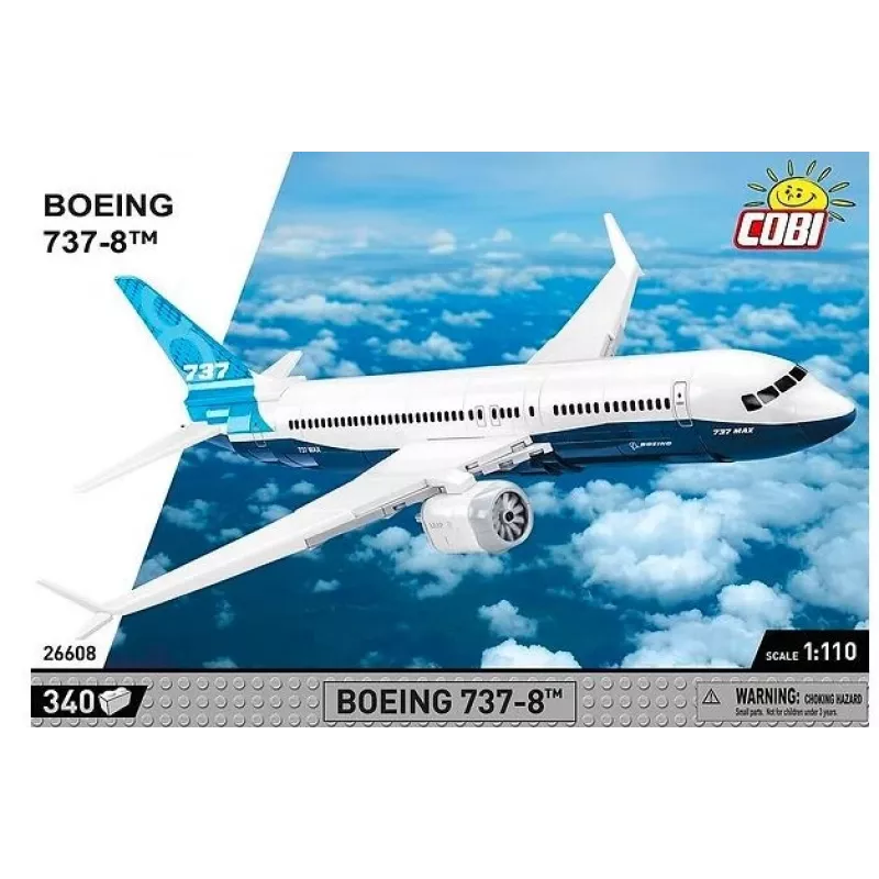 Σετ κατασκευής Cobi Boeing 737-8 — 340 τεμάχια, συνιστώμενη ηλικία 7+, μπλε και λευκό