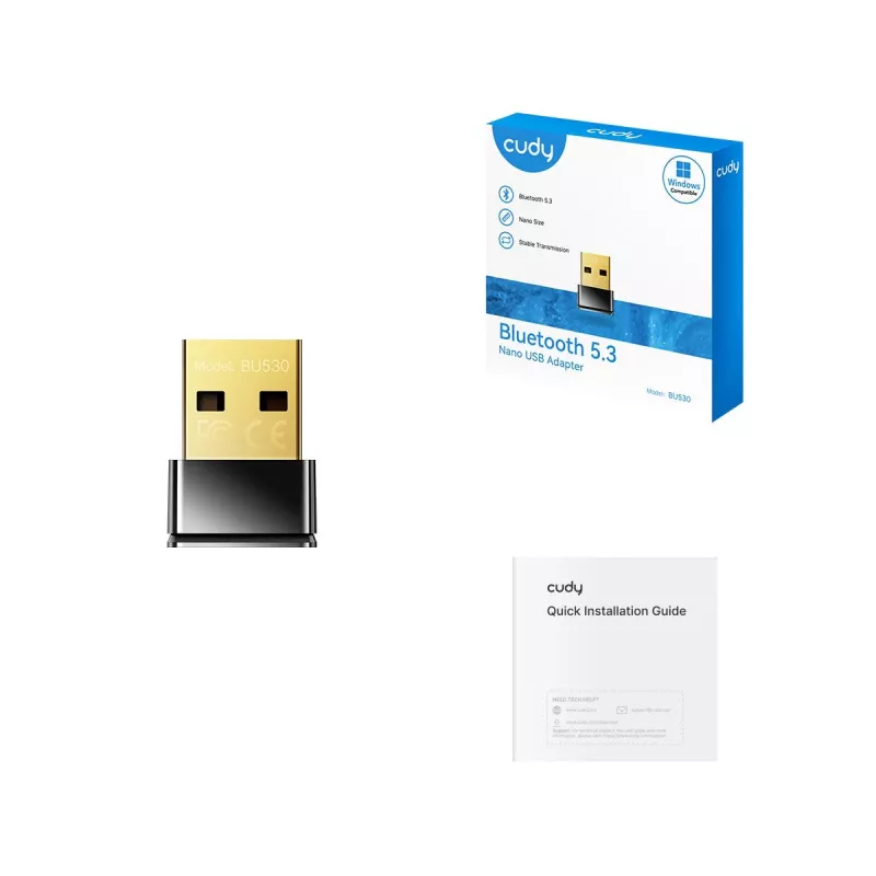 Προσαρμογέας Bluetooth Cudy BU530 USB Type-A, μαύρος, έξοδος Bluetooth, υποστήριξη Windows 8.1