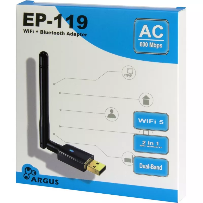 Προσαρμογέας USB-WLAN/Bluetooth INTER-TECH EP-119, Wi-Fi 5 (802.11ac) Dualband 600 Mbit/s