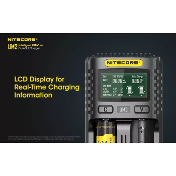 Nitecore UM2 Φορτιστής μπαταριών οικιακών μπαταριών DC Ιόντων λιθίου Νικελίου-Καδμίου