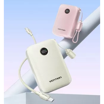Powerbank Vention 20000mAh 22,5W – 2× USB‑C, 1× USB‑A, μπεζ