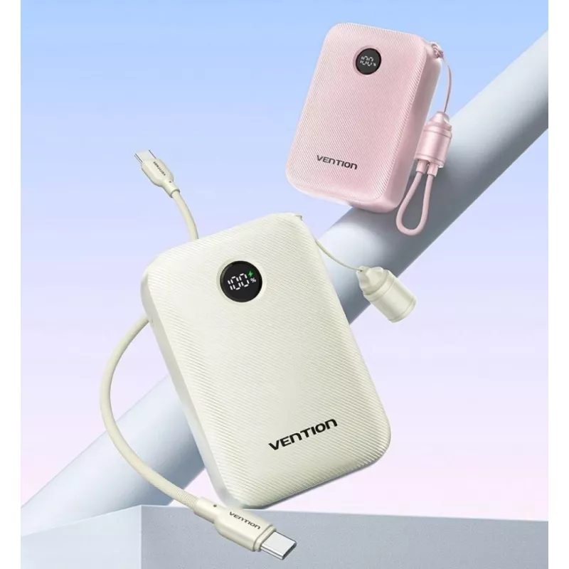 Powerbank Vention 20000mAh 22,5W – 2× USB‑C, 1× USB‑A, μπεζ