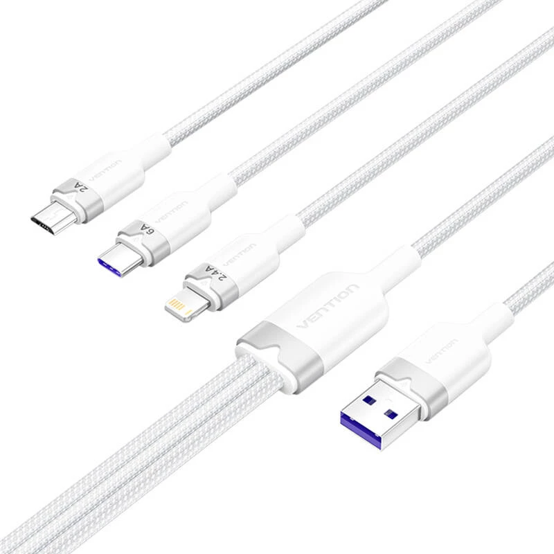 Καλώδιο USB 2.0 A σε 3-in-1 6A Vention CTRWG 1,5 m λευκό