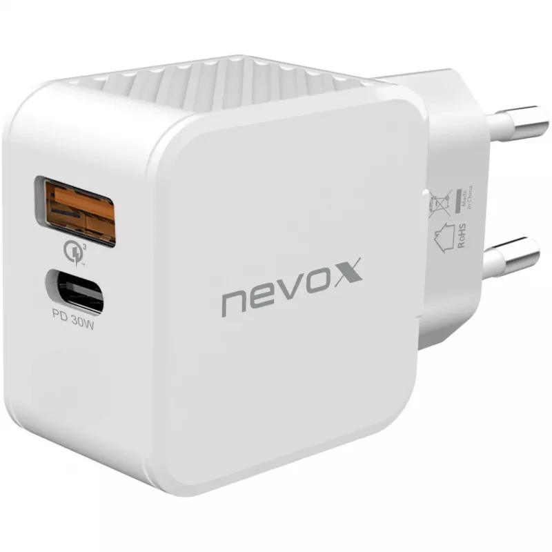 nevox USB PD Type C + USB QC 3.0 Φορτιστής 30 Watt Λευκό (2009)