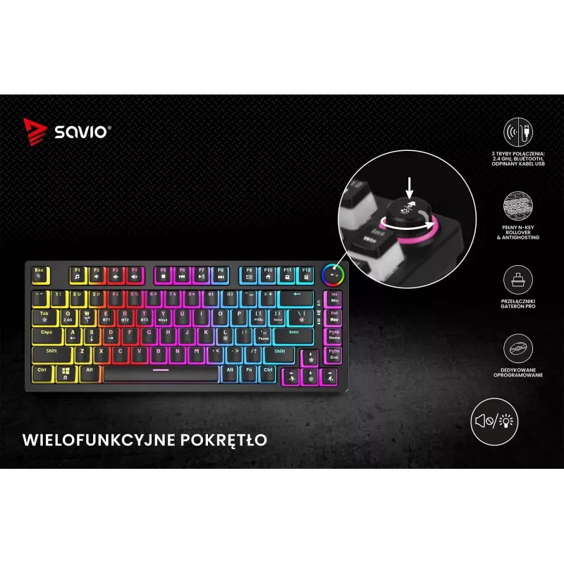 Gaming πληκτρολόγιο Savio SAVGK-PHENIX RED PUDDING μηχανικό RGB Wireless