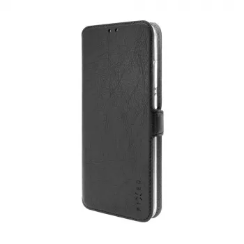 Δερμάτινη θήκη βιβλίου FIXED για Xiaomi Redmi 14C, μαύρο — προστασία εμπρός και πίσω όψης