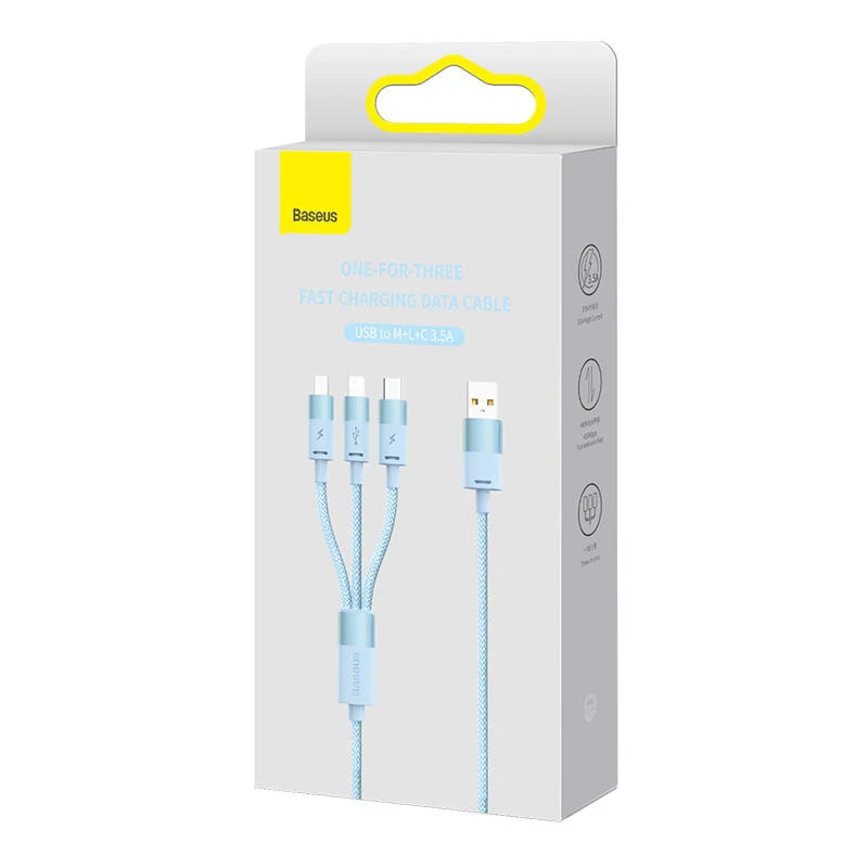 3in1 καλώδιο USB Baseus StarSpeed Series, USB-C + Micro + Lightning 3,5A, 1,2m (μπλε)