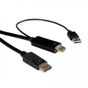 ROTRONIC-SECOMP Roline - Καλώδιο βίντεο - HDMI, USB (μόνο τροφοδοσία) αρσενικό σε DisplayPort αρσενικό - 2 m - θωρακισμένο - Μαύρο - υποστηρίζει 4K 60 Hz (384