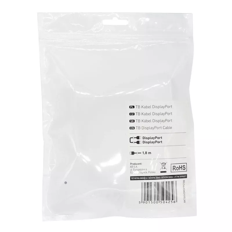 TB Καλώδιο DisplayPort M/M 1,8 m, Μαύρο (AKTBXVDMDPPG18B)