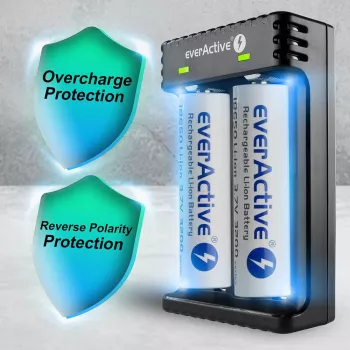 Φορτιστής μπαταριών everActive LC200 οικιακός USB, 2 θέσεων, Li-Ion, υποστηρίζει A/AA/AAA/AAAA/C/D, είσοδος 5 V, έξοδος 4,2 V, μαύρο