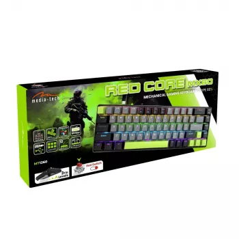 Μηχανικό πληκτρολόγιο MEDIA-TECH MT1260 Red Core MX60, 60% Formfaktor, διακόπτες CHERRY MX Red, φωτισμός RGB, USB, πράσινο