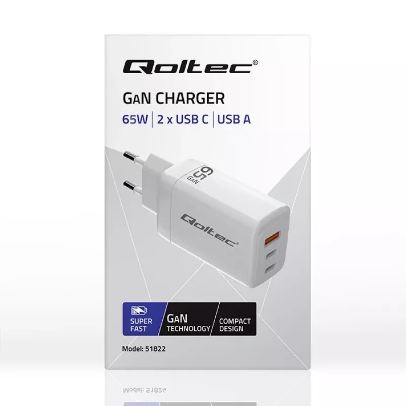 Φορτιστής GaN QOLTEC 51822 65W 2×USB A 2×USB‑C
