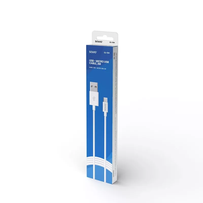Καλώδιο USB SAVIO CL-124 USB 2.0, USB A σε Micro-USB B, 2 m, λευκό