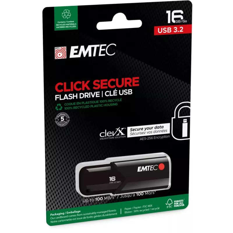USB stick Emtec B120 Click Secure 16 GB USB Type-A 3.2 Gen 2 μαύρο