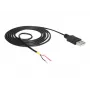 Delock Καλώδιο USB2.0 βύσμα Type-A > 2 x ανοιχτά άκρα καλωδίου - 1,5 m - μαύρο (85664)