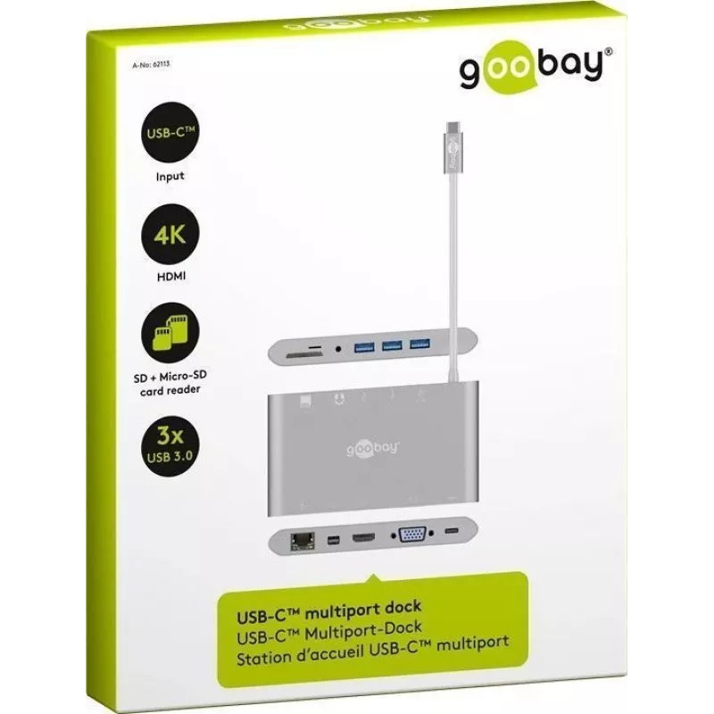 Goobay USB-C™ Πολύπριζο προσαρμογέας - All in 1 - Αλουμίνιο - Ασημί (62113)