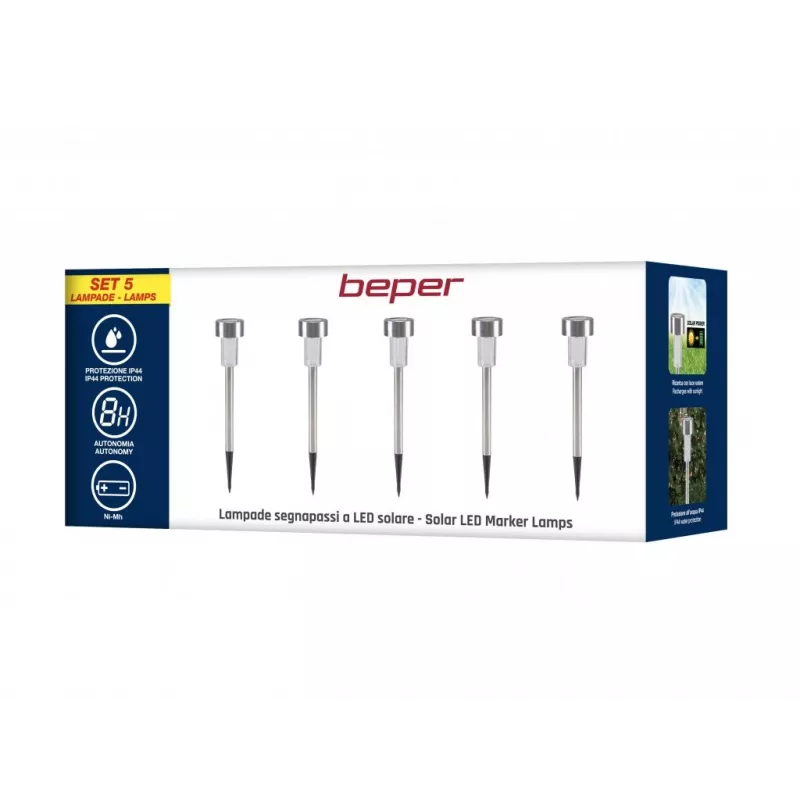 Beper P207OUT004 σετ ηλιακά φωτιστικά κήπου, 5 τεμ., IP44, ασημί