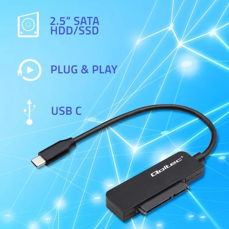 Προσαρμογέας QOLTEC SATA 52269 για μονάδα 2,5 ιντσών σε USB-C, υποστηρίζει έως 2 TB