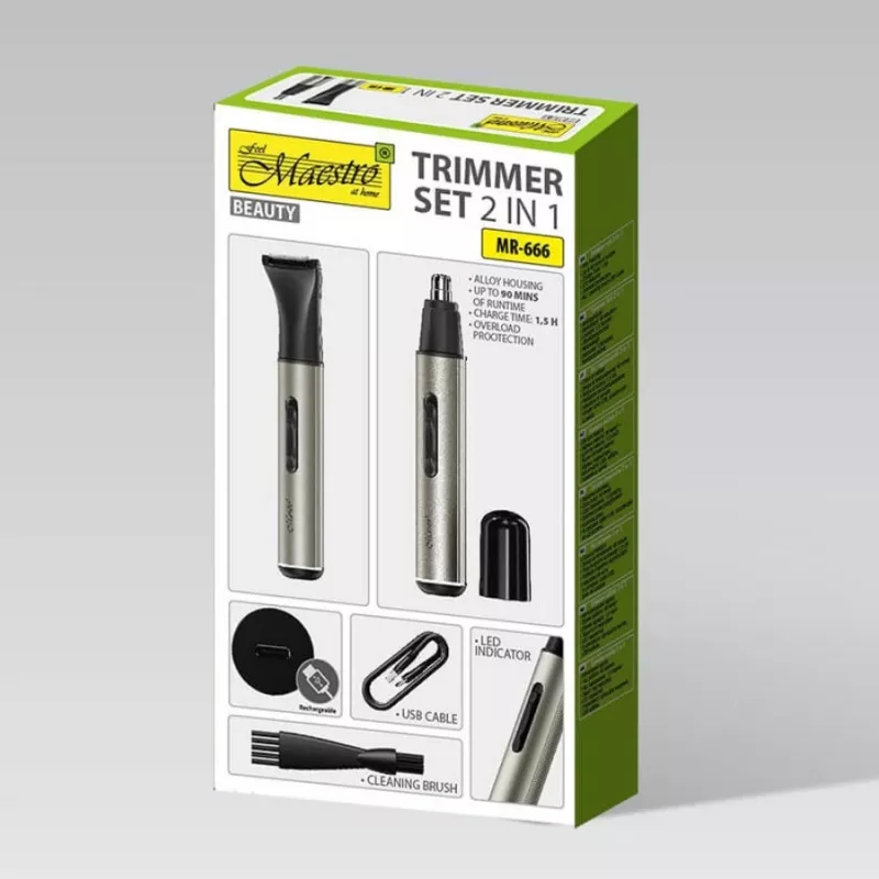 Σετ trimmer 2-in-1 Maestro MR-666 USB — επαναφορτιζόμενο σετ διπλής περιποίησης