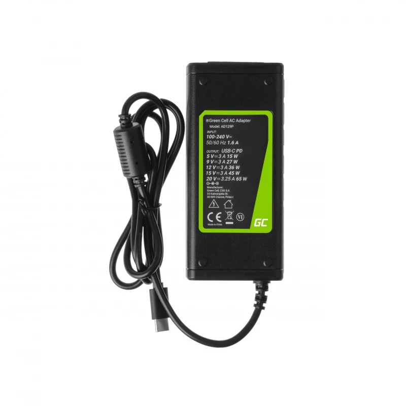 Green Cell AD134P Φορτιστής USB-C Τροφοδοτικό AC 65W για Notebook Tablet Smartphone