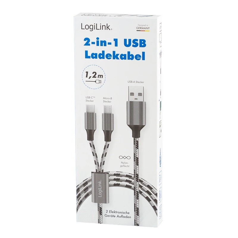 Καλώδιο LogiLink CU0202 USB 2.0 1,2 m USB A USB C/Micro-USB A γκρι