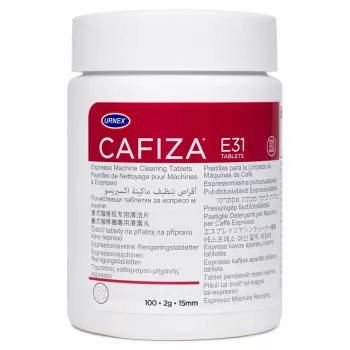 Δισκίο καθαρισμού URNEX Cafiza E31 για μηχανές καφέ, διανομέας σωλήνα, 100 δισκία, λευκό
