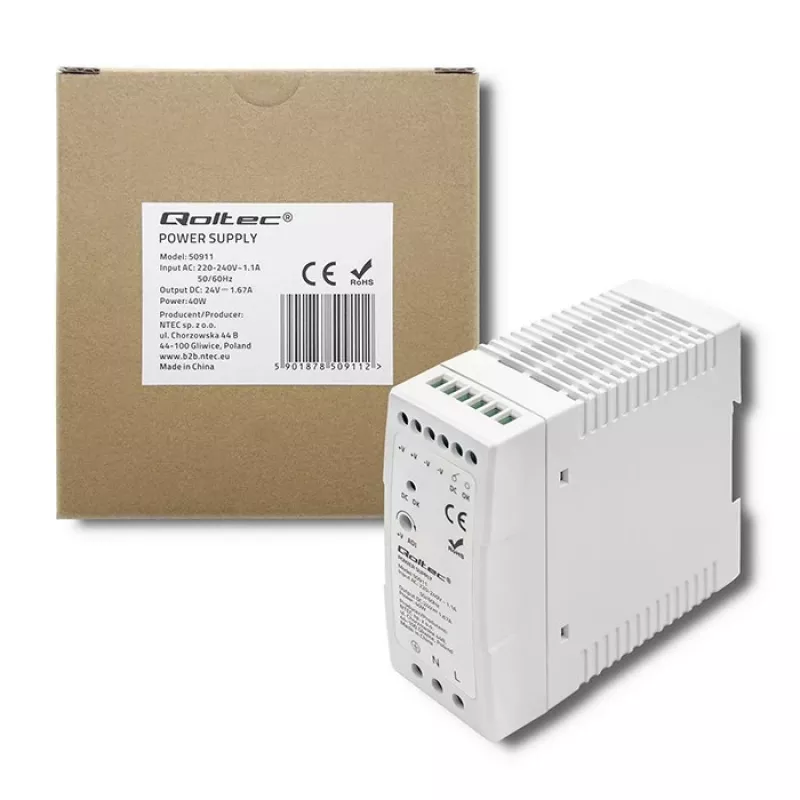 Τροφοδοτικό Qoltec Din Rail | 40W | 24V | 1.67A | λευκό | λεπτό