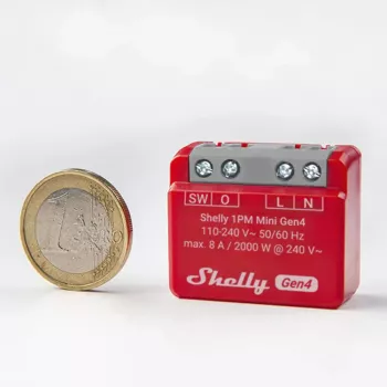 Έξυπνος διακόπτης Shelly 1PM Mini Gen4, ασύρματος 110–240 V AC, max. 8 A / 2000 W, πλαστικό περίβλημα 34×16×29 mm