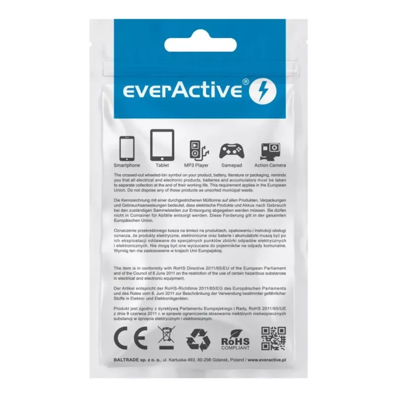 everActive Καλώδιο USB 1m - Λευκό, Σιλικόνη, Γρήγορη φόρτιση, 2,4A - CBS-1MW