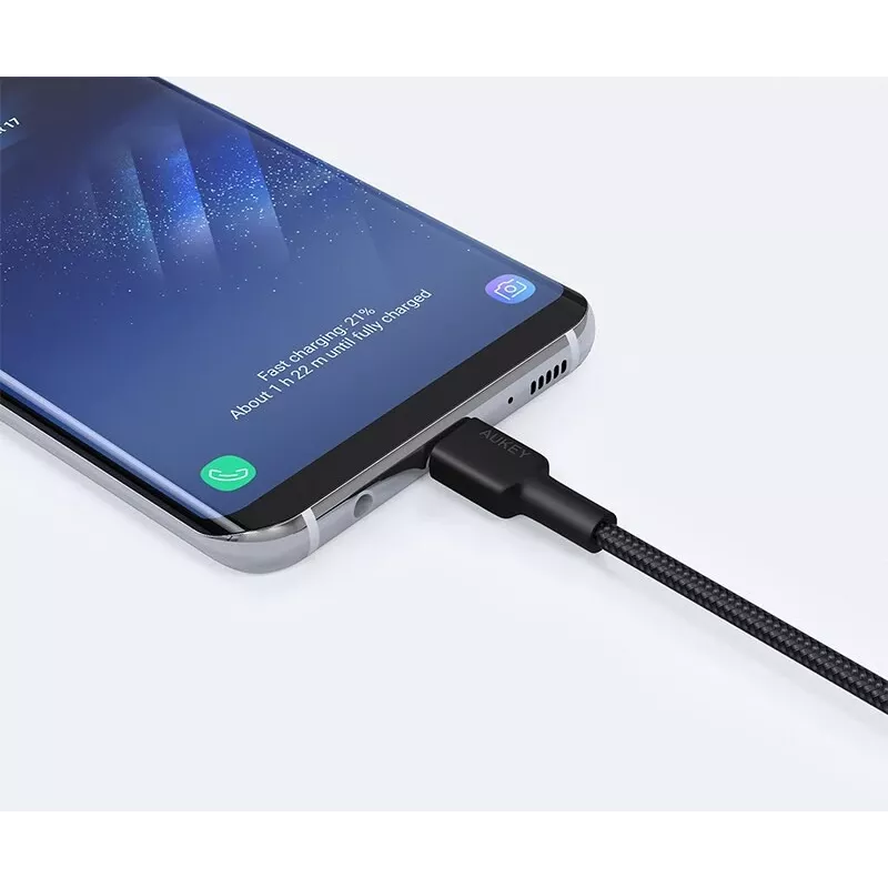 AUKEY CB-CD30 καλώδιο USB-A σε USB-C 0,9 m, πλεκτό νάιλον, 60W PD, 3A, μαύρο