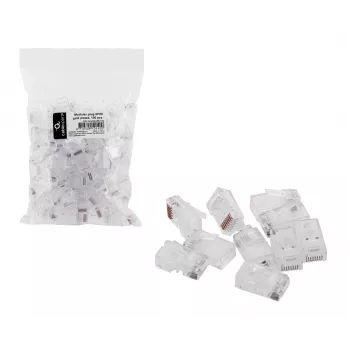 Βύσμα RJ45 GEMBIRD PLUG3UP6/100, Cat5, ίσιο βύσμα, διαφανές, επιχρυσωμένες επαφές, συσκευασία 100 τεμ.