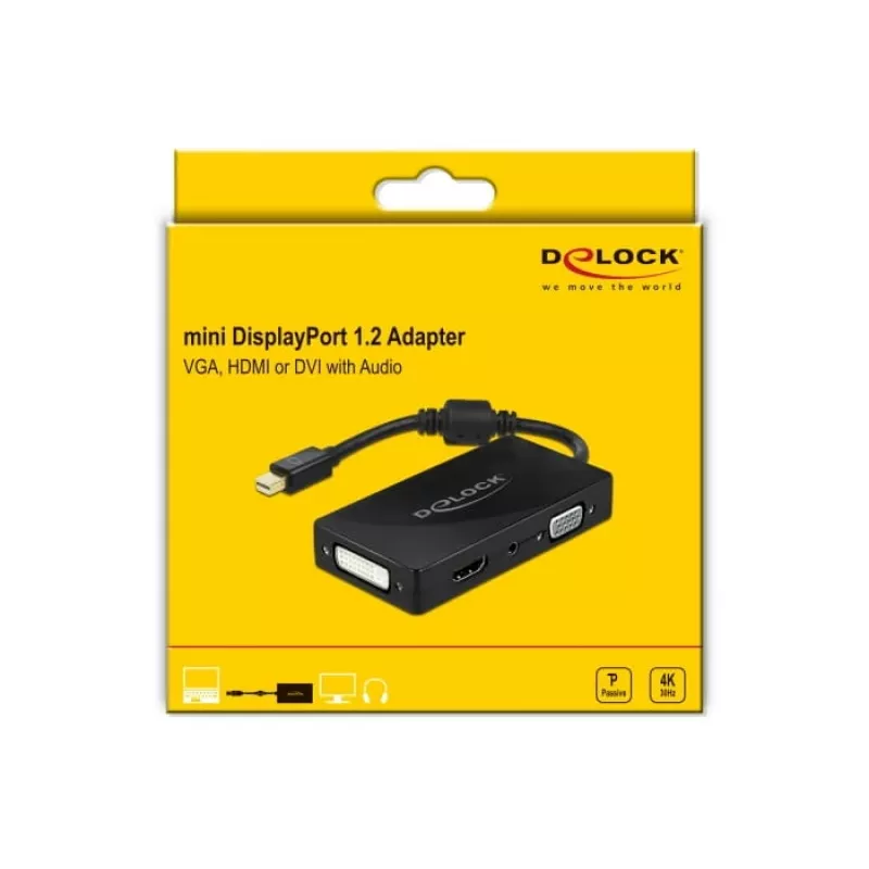 DeLOCK Mini DisplayPort 1.2 σε VGA HDMI DVI Ήχος 4K παθητικό μαύρο