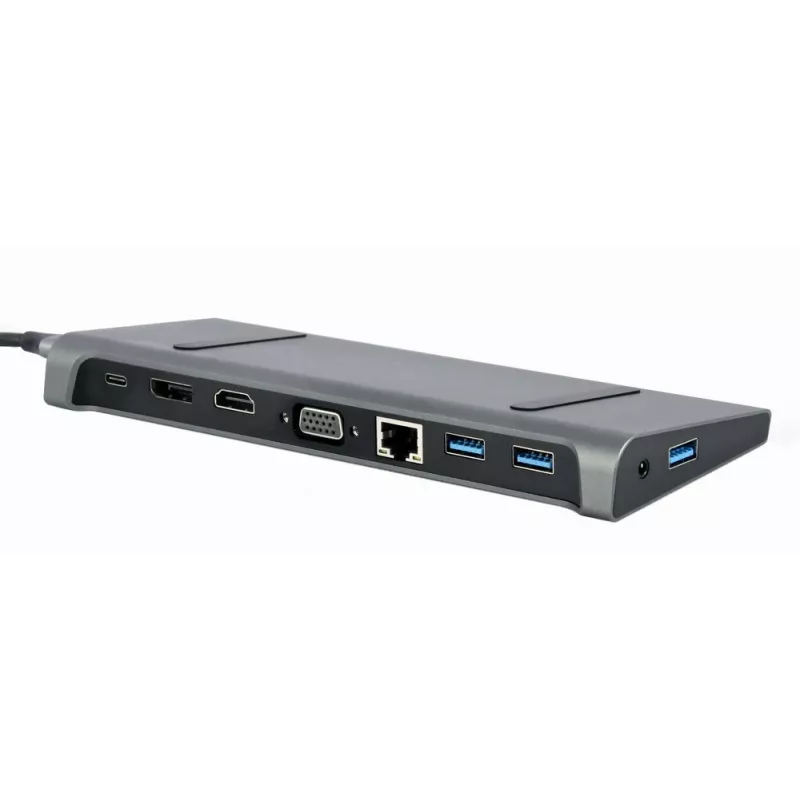 Laptop Dock Gembird A-CM-COMBO9-02 USB 3.2 Gen 1 Type-C, HDMI, VGA, 3×USB-A, Gigabit Ethernet, 87W PD, Γκρι