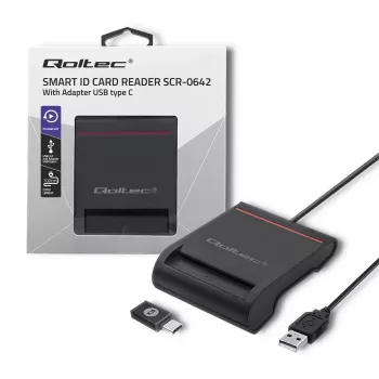 Αναγνώστης Καρτών ID QOLTEC Smart-Chip — USB, μαύρο, 84,5×65×16 mm, 63 g