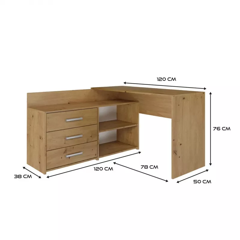 Γωνιακό γραφείο υπολογιστή Top e Shop DANY ARTISAN KPL, σχήματος L, μοριοσανίδα, χρώμα δρυς