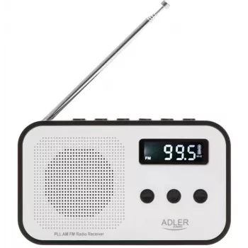 Adler AD 1907 ψηφιακό ραδιόφωνο PLL, AM/FM, 40 προεπιλεγμένοι σταθμοί, ξυπνητήρι με αναβολή, USB-C, ενσωματωμένη επαναφορτιζόμενη μπαταρία, υποδοχή 3,5 mm, λευκό/μαύρο