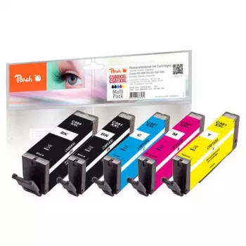 Peach PI100-396 μελανοδοχείο 5 τεμ. συμβατό εξαιρετικά (Super) υψηλής απόδοσης μαύρο, cyan, magenta, φωτογραφικό μαύρο, κίτρινο