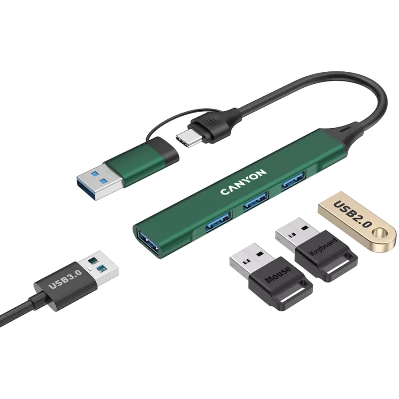 CANYON Hub DS-02 4in1 USB-A/C Πράσινο